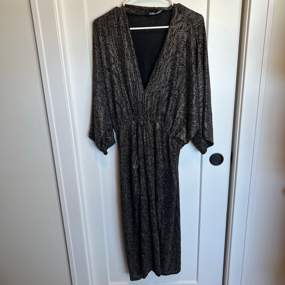 Lulu’s midi metallic black and gold dress